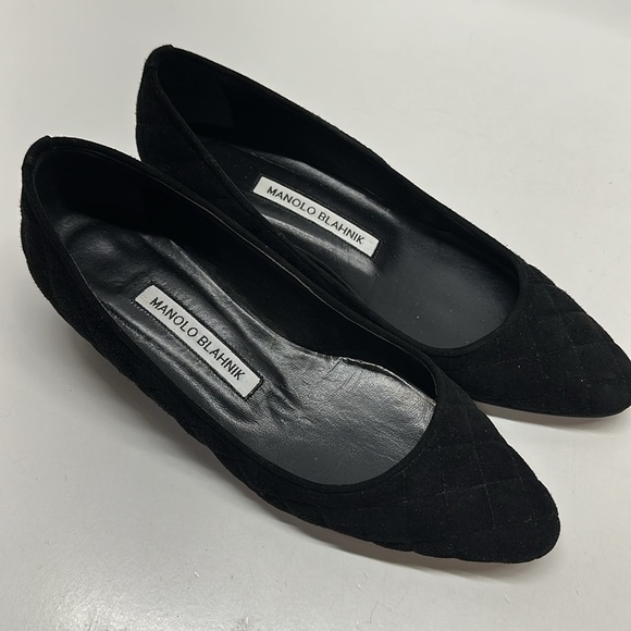 Manolo Blahnik Heels Shoes Low Pumps Quilted Suede Leather Black Size 35.5 5.5 - Picture 5 of 10